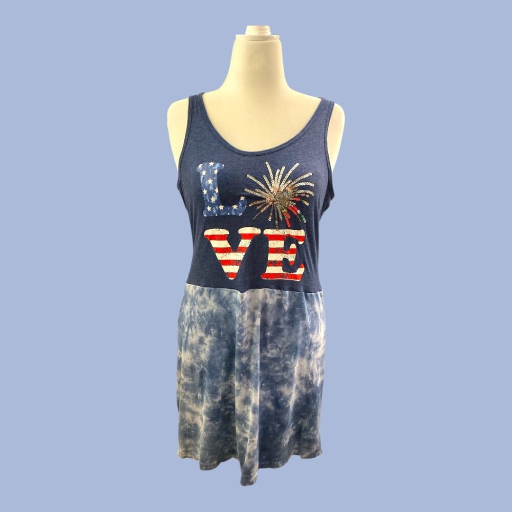 Upcycled ReDone LOVE 4th of July holiday patriotic dress tie-dye M medium - Picture 2 of 3